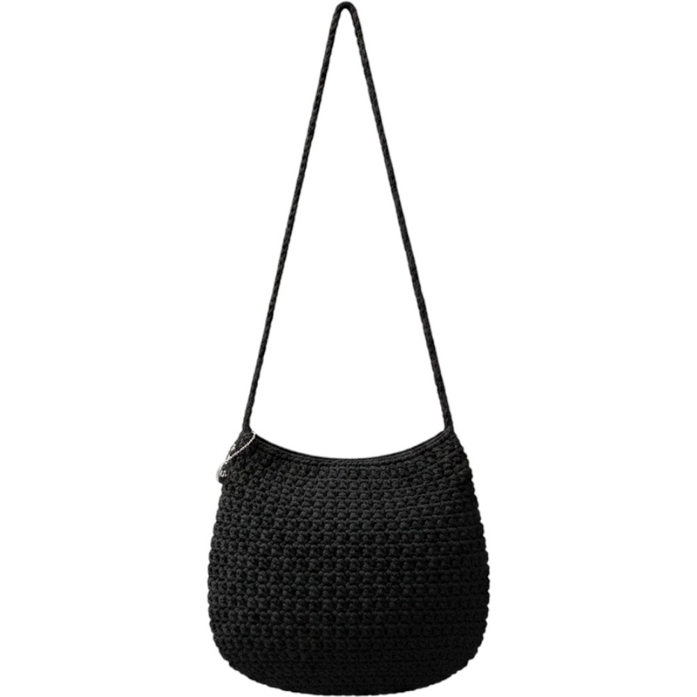The Sak Black Crochet Crossbody Bag Hobo Shoulder Purse Handcrafted Bohemian Zip
